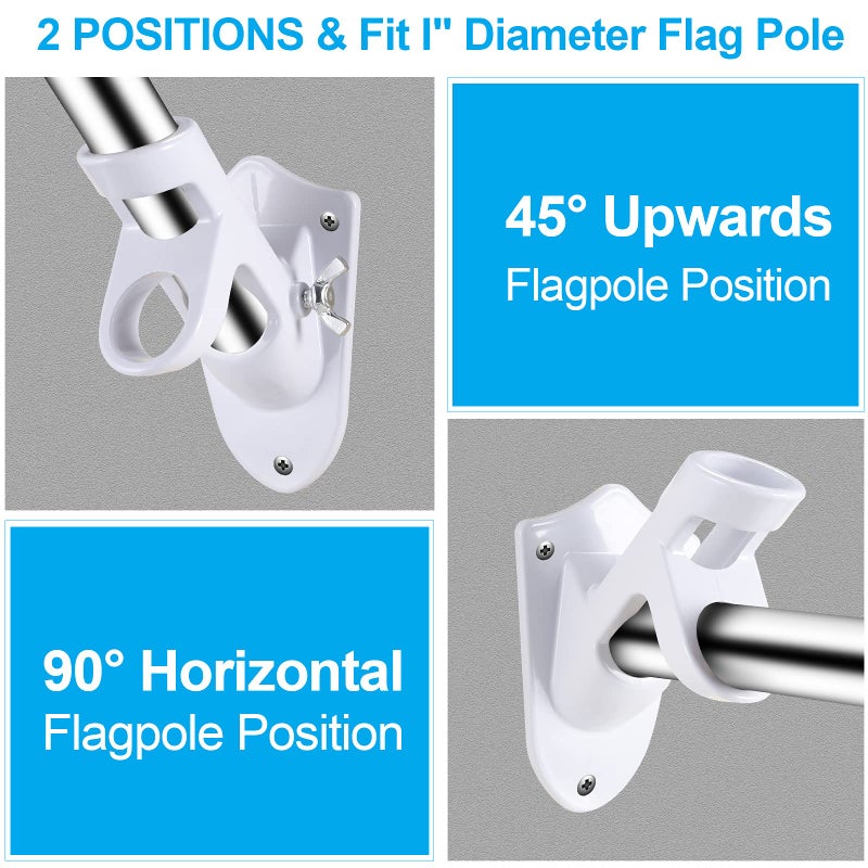 BONWIN Flag Pole Holder Brackets  BONWIN 1"" Flag Pole Mounting Bracket with Hardwares for House Wall Mount  1"" Inner Diameter  Two Positions & Aluminium Alloy  Rust Free Coated (White - 1 Pack) - Image 4